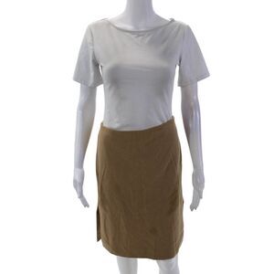 Salvatore Ferragamo Womens Side Slits Skirt Camel Beige Wool Size Small